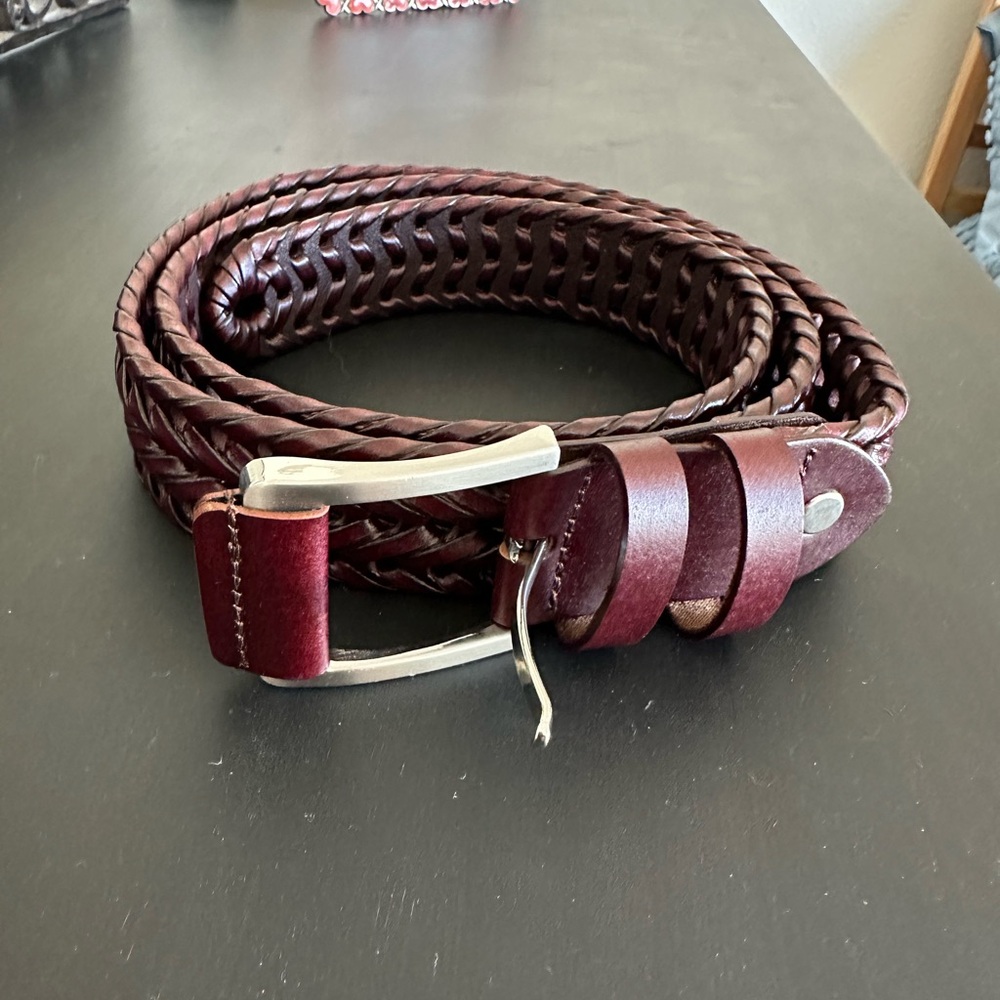 Woven Leather Men’s Belt in Dark Brown with Silver Buckle